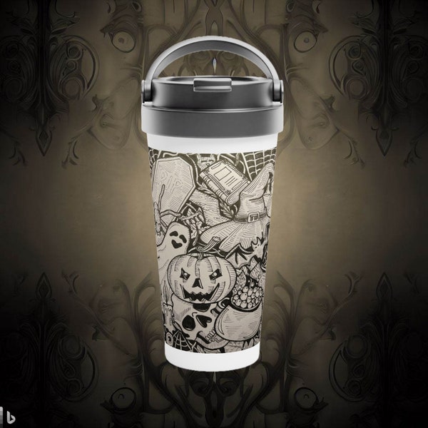 Halloween Travel Mug | Trick or Treat | Halloween Gift | Reusable Mug | Gothic Mug | Pumpkin | Ghost | Spooky |15oz |