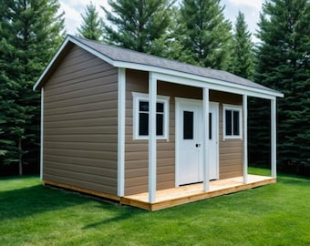 12x16 Garden Shed Plan with Porch & Loft Storage (PDF Downloadable Blueprint)