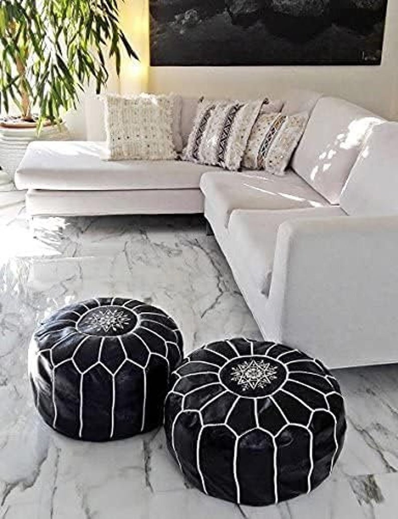 Woodland Pouf En Cuir Véritable Style Marocain Marron Clair