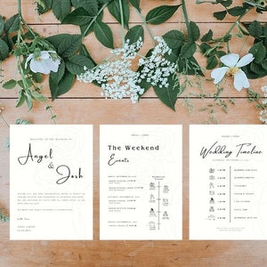 Bundle Rose Minimalist Wedding Event Card Templates, Wedding Welcome Bag Note, Wedding Events Timeline Printable, Elegant Wedding Schedule