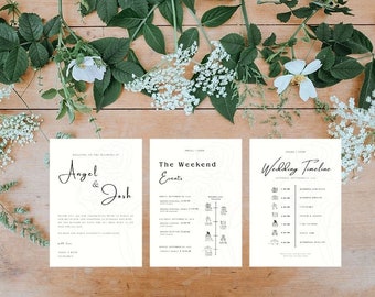 Bundle Rose Minimalist Wedding Event Card Templates, Wedding Welcome Bag Note, Wedding Events Timeline Printable, Elegant Wedding Schedule