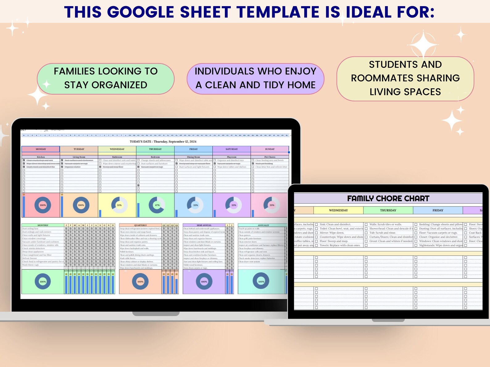 Cleaning Checklist and Family Chore Chart Planner Google Sheets ...