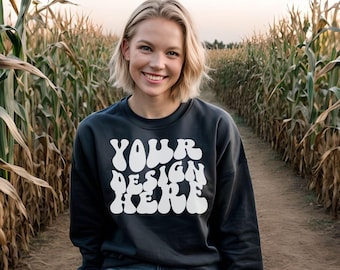 Gildan Black 18000 Mockup, Halloween Mockup, Gildan Black Sweater Mock up, Oversized Sweatshirt Model Mockup, Gildan Black Mockup