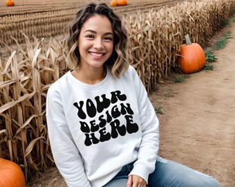 Gildan White 18000 Mockup, Fall mockup, Gildan White Sweater Mock up, Oversized Sweatshirt Model Mockup, Gildan White Mockup, Boho Mockup