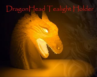 Dragonhead Tealight Holder 3D Printed  Fantasy Dragon Candle Decor Gothic Dragon Home Accent  Medieval LED Candle Holder