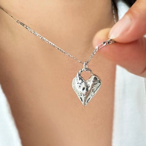 925 Silver Heart Necklace, Heart charm necklace, Textured Silver Heart necklace, Gift for her, Birthday gift for women, Boho chick jewelry