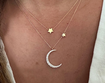 KubikZirkonia Mond und Stern Halskette: Sterlingsilber Schmuck