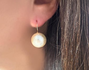 New 14MM White SHELL PEARL 925 Silver Hook Earrings Not Pearl