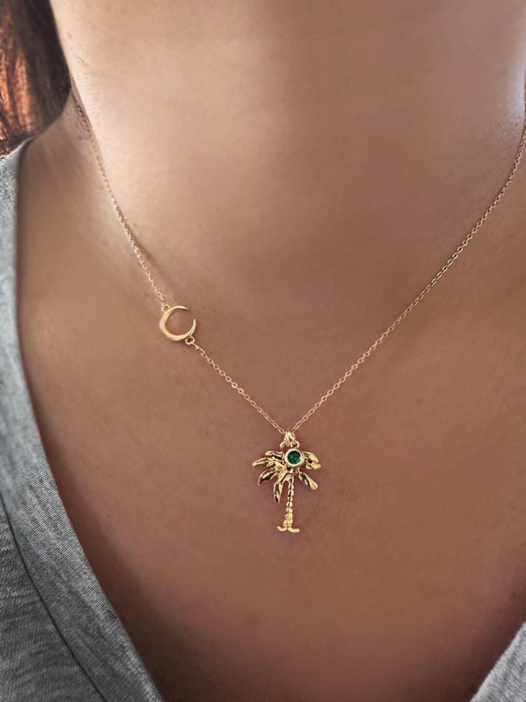 Dainty Palm Tree Necklace, Coconut Tree Necklace, 18K Vermeil Palm