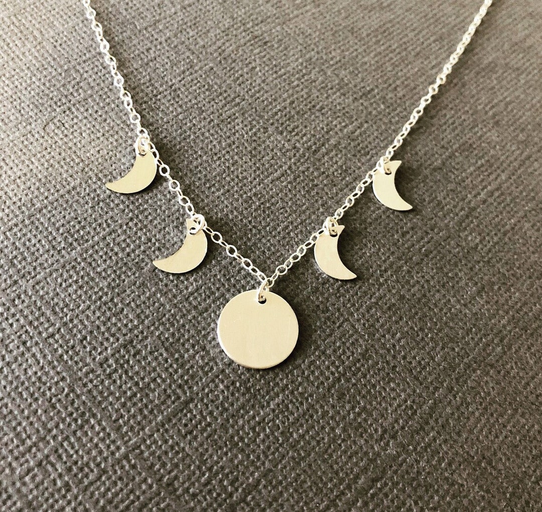 Sterling Silver Moon Phases Necklace: Celestial Lunar Jewelry - Etsy