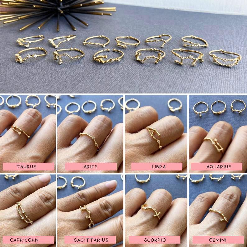 Star Sign Rings Delicate Zodiac Rings, Constellation Adjustable Ring, Birthday Gift ...