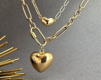 Chunky Link Chain Necklace, Gold Puffy Heart Necklace, Carabiner Necklace, Gold Carabiner Charm Choker, Large Heart Necklace, Gift for Women - Etsy Chunky Link Chain Necklace, Gold Puffy Heart Necklace, Carabiner Necklace, Gold Carabiner Charm Choker, Large Heart Necklace, Gift for Women - Etsy