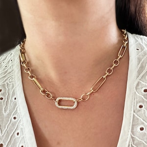 Chunky Link Chain Necklace, Bold chain choker, Carabiner Necklace, Gold Carabiner charm Choker, statement chain necklace, Gift for women