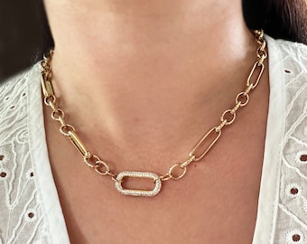 Chunky Gold Link Chain Necklace: Carabiner Charm Choker