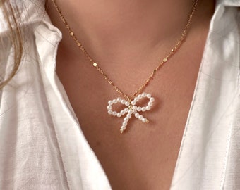 Collar de pajarita de perlas, joyería de boda, regalo de dama de honor