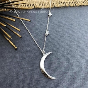 Sterling Silver Moon and Star Necklace: Celestial Jewelry Gift