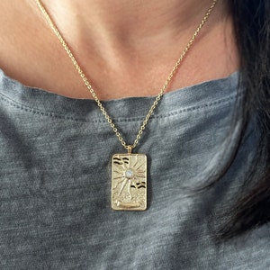 Große Tarot Auto Anhänger Halskette, Tarot Karte Halskette, Rechteckige Tarot Anhänger Halskette, Mond Tarot Karte, Boho Chic Halskette, Geschenk für sie
