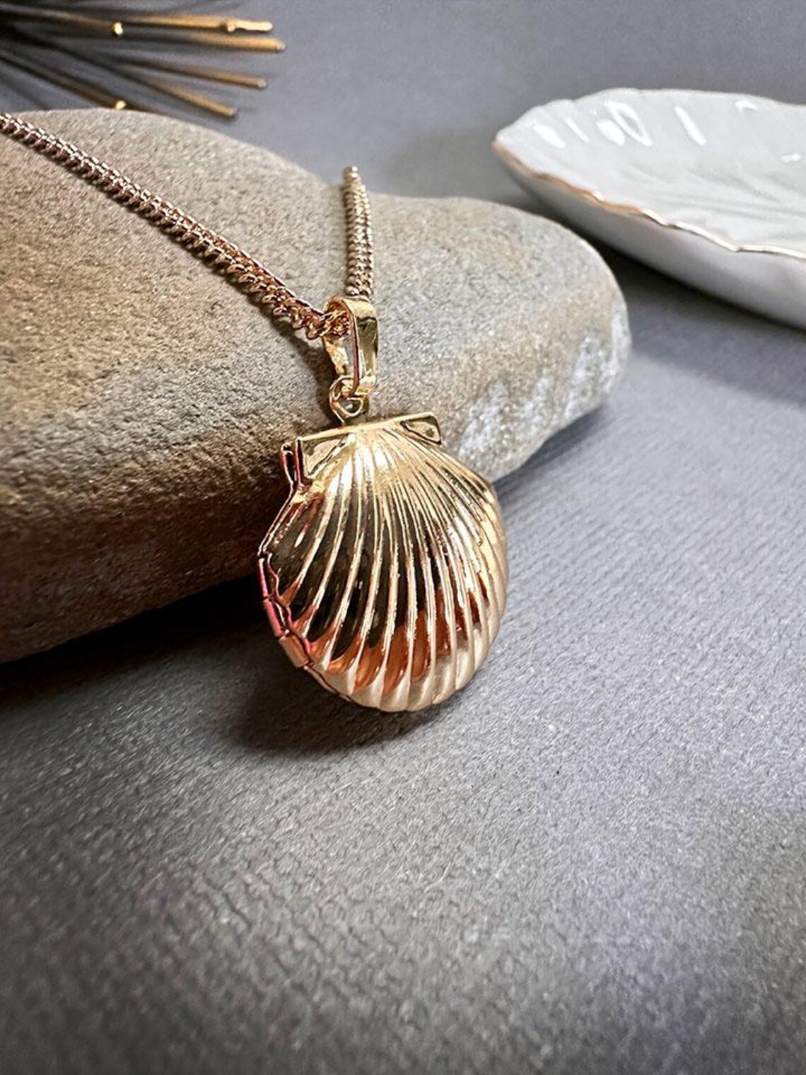 Vintage Brass Seashell Locket Necklace: Gold Filled Chain, Personalized ...