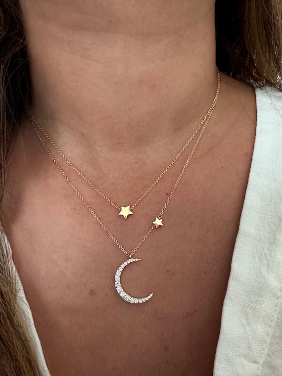 Dainty moon and star necklace sale
