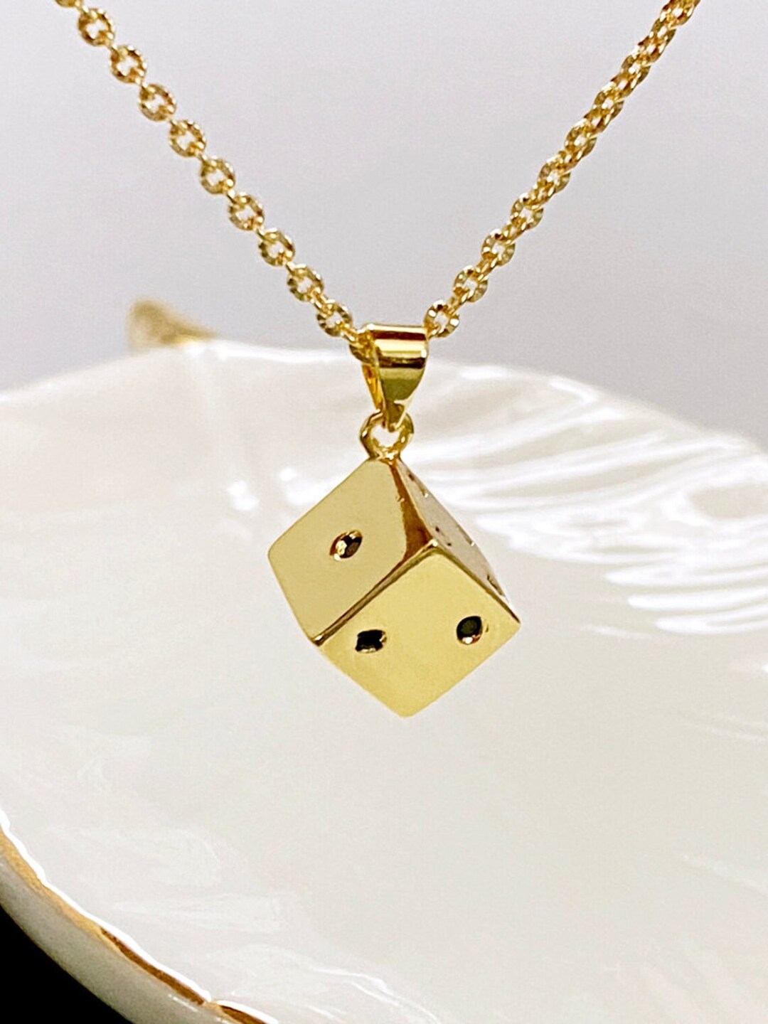 3D Gold Filled Dice Necklace, Dice Pendant Necklace, Lucky Charm, Dice