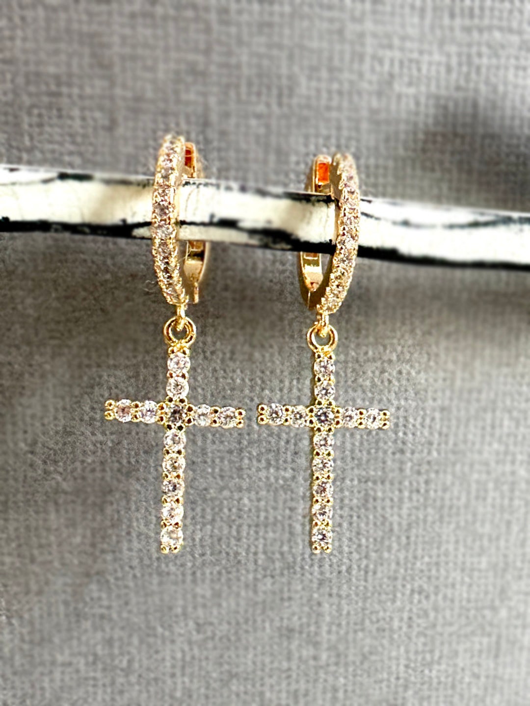 Gold Cross Hoop Earrings, Gold Cross Huggies, Cross Hoop Earrings ...