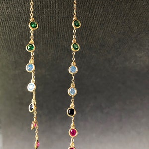 Rainbow Gemstone earrings, Multi color cascading earrings, Rainbow earrings, Long gold dangling earrings, minimalist jewelry Christmas gift