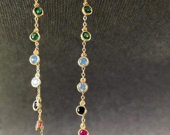 Rainbow Gemstone earrings, Multi color cascading earrings, Rainbow earrings, Long gold dangling earrings, minimalist jewelry Christmas gift