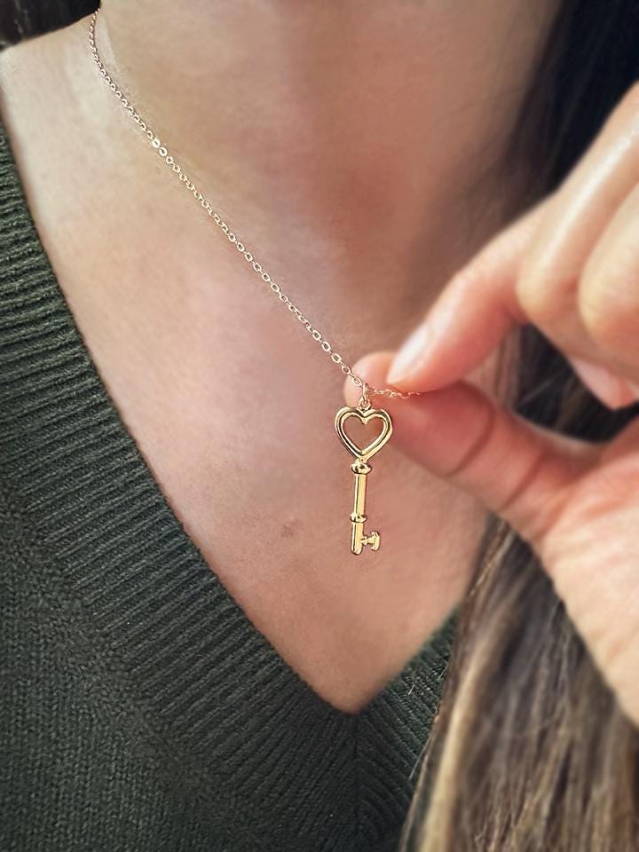 Collier Acier Inoxydable Doré Rosé - Pendentif Cadenas Cœur Avec Sa Clé - Neuf