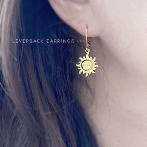 Asymmetrical Sun and Moon Earrings, Mismatched Earrings, Gold moon Earrings, Sun charm earrings, Dainty celestial earring gold, gift for her image 4