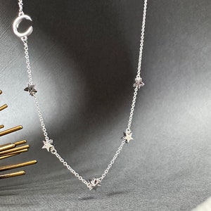 Dainty Moon and Star choker, SIlver Moon and star necklace, Dainty celestial choker, minimalist Jewelry, Gift for women, birthday gift