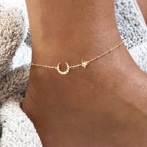 Moon and star Anklet, Gold Moon and star Bracelet, satellite chain, Dainty Gold anklet, Minimalist jewelry, gift for her, jewelhavenstudio