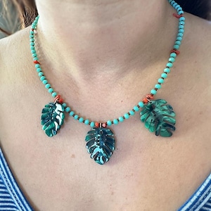 Green Monstera Leaf Necklace, Monstera tortoise necklace, Tropical Plant leaf necklace, Summer vacation necklace, Gift for her, bold beach