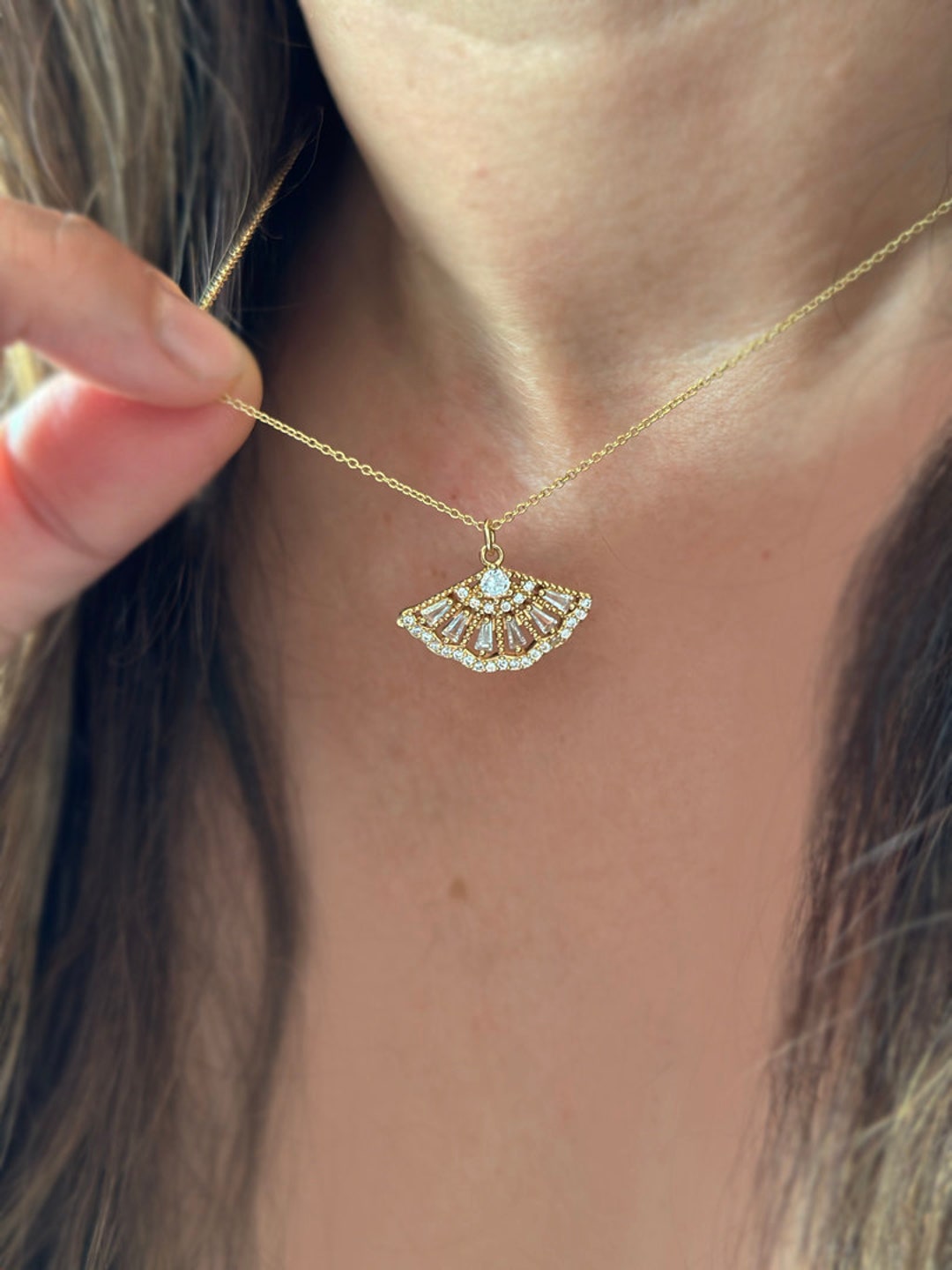 Art Deco Gold Fan Necklace, Vintage Fan Earrings, Boho Bridal Wedding Necklace, Bridesmaids