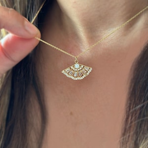 Art Deco Gold Fan necklace, vintage Fan Earrings, Boho Bridal wedding necklace, Bridesmaids Necklace, Art Deco Bridal jewelry, Fan Necklace