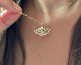 Art Deco Gold Fan necklace, vintage Fan Earrings, Boho Bridal wedding necklace, Bridesmaids Necklace, Art Deco Bridal jewelry, Fan Necklace