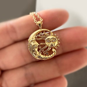 Gold Sun and Moon charm Necklace, Sun and Moon Medallion pendant necklace, Birthday Gift for women, Yin Yang necklace, Mystic Sun Necklace