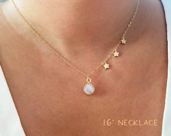 Rainbow Moonstone Necklace: Gold Star Charm, June Birthstone