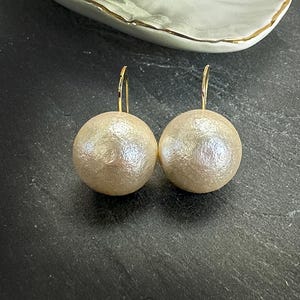Large Pearl earrings, Large Cotten Pearl earrings, Statement Gold pearl earrings, Pearl Dangle earrings, Minimalist earrings, Gift for her