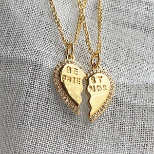 16K GF BEST FRIENDS charm necklace, Broken Heart necklace, Best Friends Forever Necklace, Birthday gift, Christmas gift  for friends