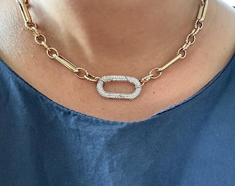 Collier grosse chaîne à maillons dorés, mousqueton Chunky Gold Coker, collier grosse chaîne, collier tendance bicolore, cadeau pour femme