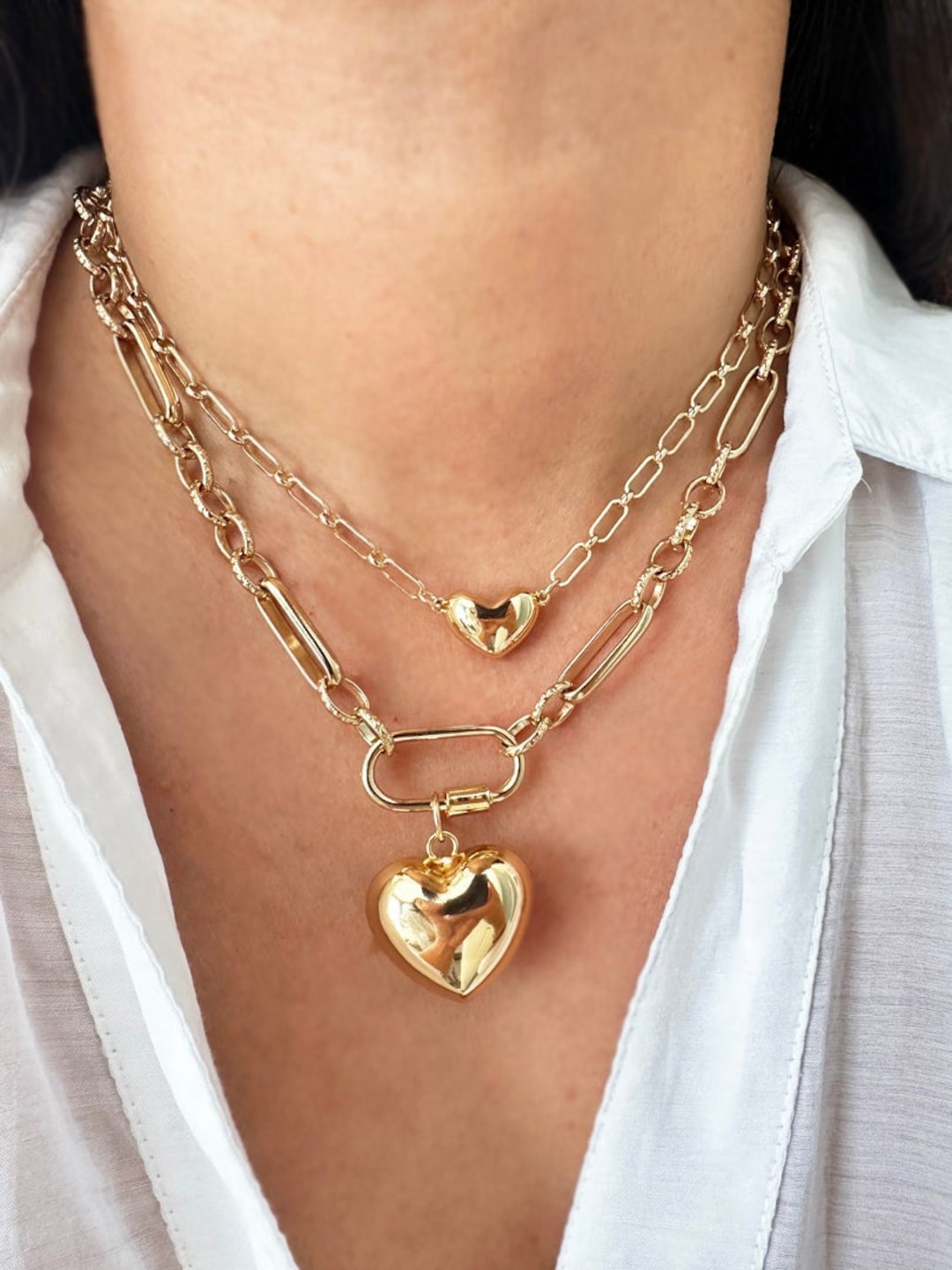 Chunky Link Chain Necklace, Gold Puffy Heart Necklace, Carabiner Necklace, Gold Carabiner Charm Choker, Large Heart Necklace, Gift for Women - Etsy Chunky Link Chain Necklace, Gold Puffy Heart Necklace, Carabiner Necklace, Gold Carabiner Charm Choker, Large Heart Necklace, Gift for Women - Etsy