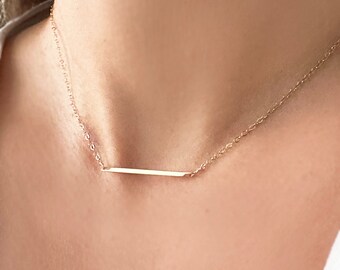 Dainty Matte Gold Bar Necklace: Gold-Filled Chain