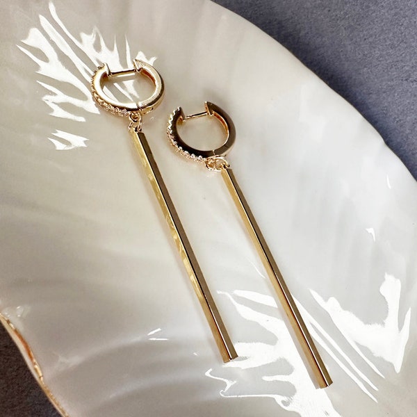 Simple Long gold earrings, Minimalist earrings, Long gold dangle stick earrings, skinny gold stick drop earrings, Long Bar earrings, gift