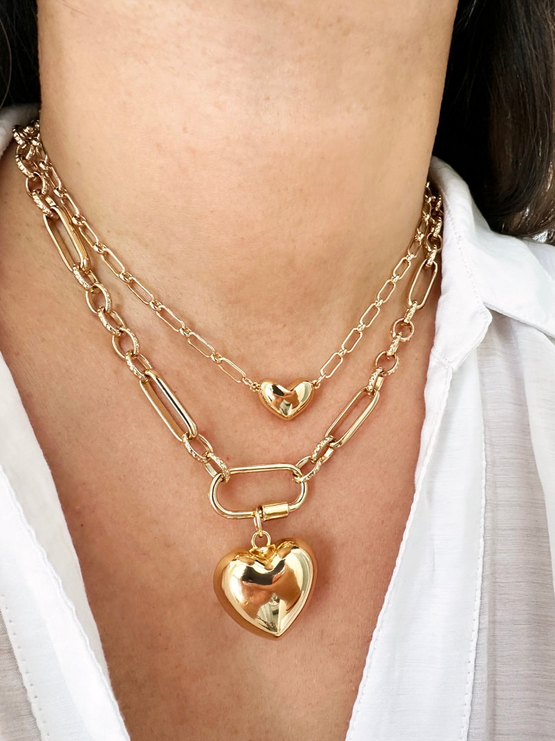 Chunky Link Chain Necklace, Gold Puffy Heart Necklace, Carabiner Necklace, Gold Carabiner Charm Choker, Large Heart Necklace, Gift for Women - Etsy Chunky Link Chain Necklace, Gold Puffy Heart Necklace, Carabiner Necklace, Gold Carabiner Charm Choker, Large Heart Necklace, Gift for Women - Etsy