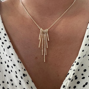 Gold Fringe Tassel charm necklace, Textured Tassel Necklace, boho minimalist necklace, Gold Tassel Knot Necklace, Birthday gift for her