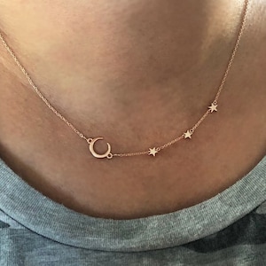 Dainty Moon and Star choker, Rose Gold Moon and star necklace, Dainty Crescent moon necklace, Mother and daughter necklace, Gift for mother