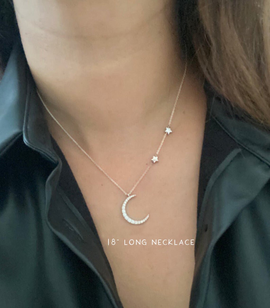 Collana Girocollo Argento 925 Con Ciondoli Luna E Stella – Placcata Rodio E Zirconia Cubica – Regalo Donna