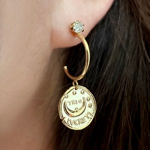 Gold Earrings, Dangle Earrings, Coin Earrings, Gold hoop earrings, Dainty coin jewelry, Simple earrings, minimalist earrings, gift for her