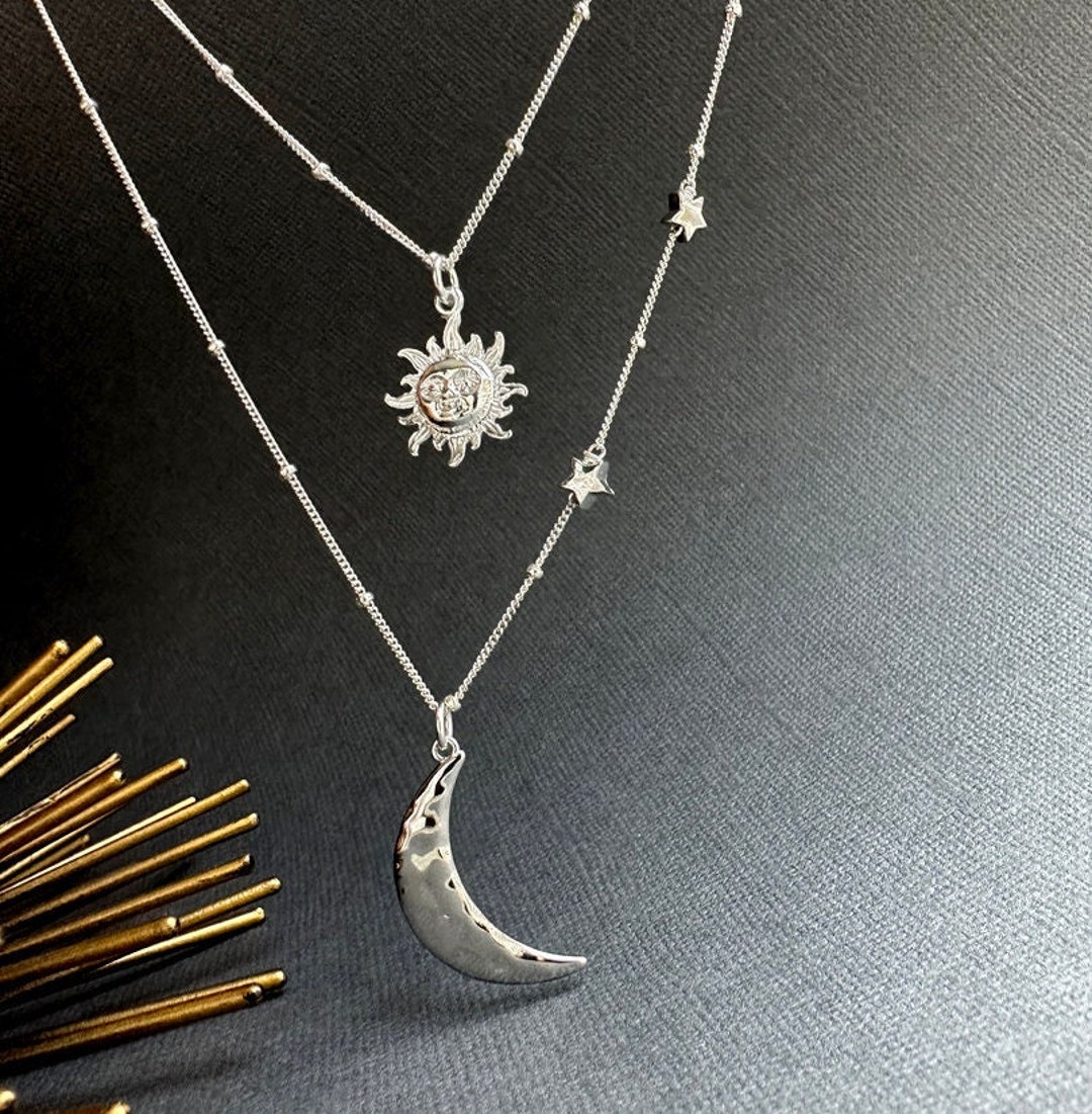 Sterling Silver Moon and Sun Layering Necklace: Celestial Jewelry - Etsy