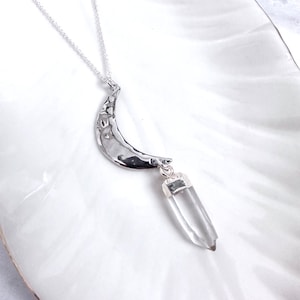 Sterling Silver Moon Necklace: Crystal Point Boho Jewelry